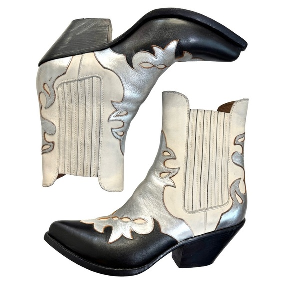 Buttero Women’s 9.5 Texan Ankle Boots Western Panels Distressed Black White - Picture 6 of 13